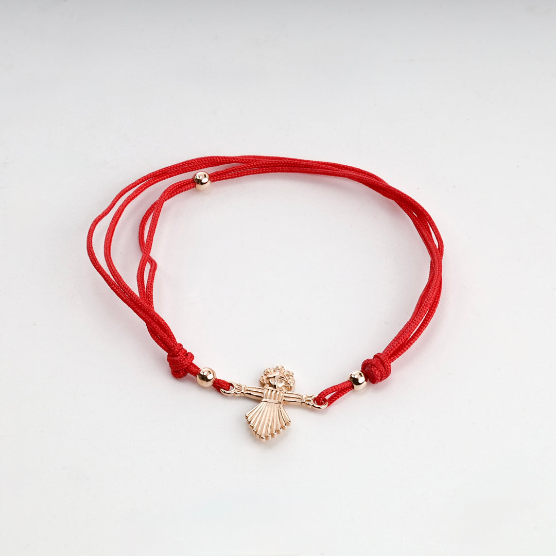 Red Cord Angel Bracelet | 14K Rose Gold (585) — detail view