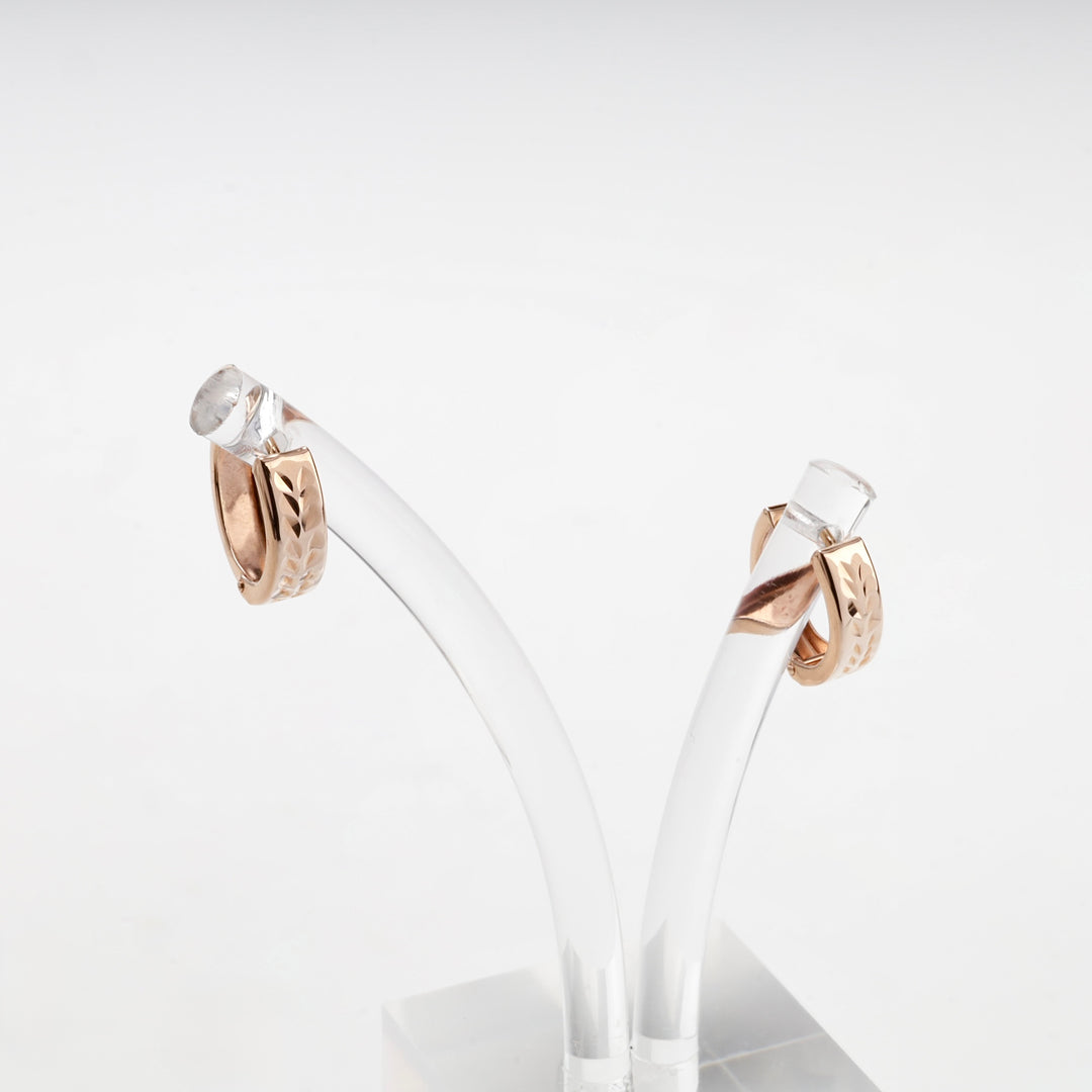Patterned Huggie Hoop Earrings | 14K Rose Gold (585) — back view