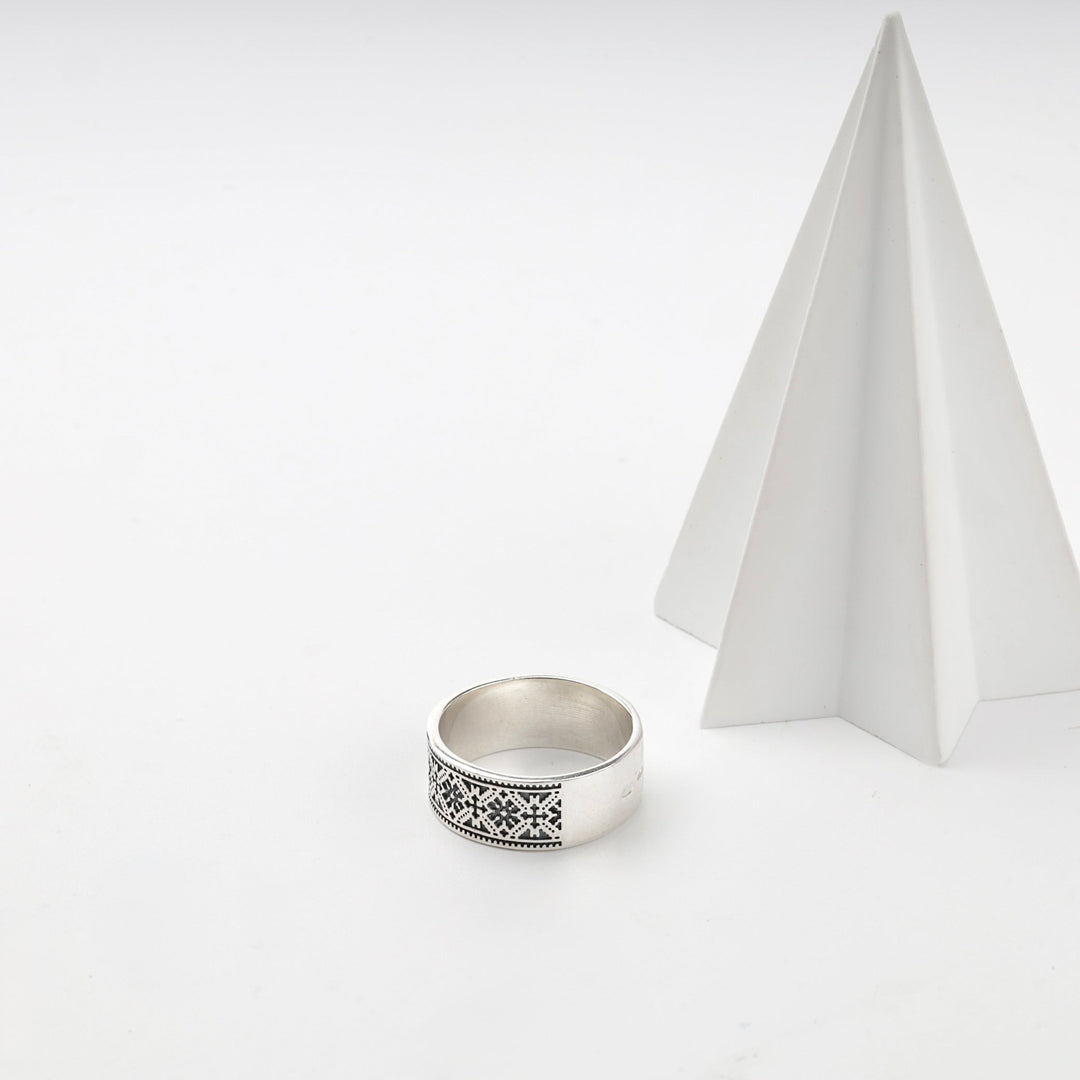 Silver 925 Ukrainian Embroidery Band Ring | Ukrainian Jewelry