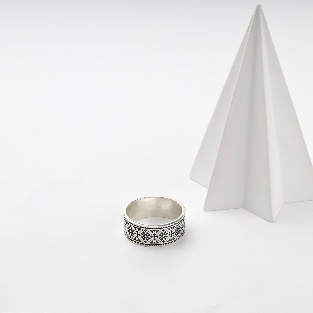 Silver 925 Ukrainian Embroidery Band Ring | Ukrainian Jewelry