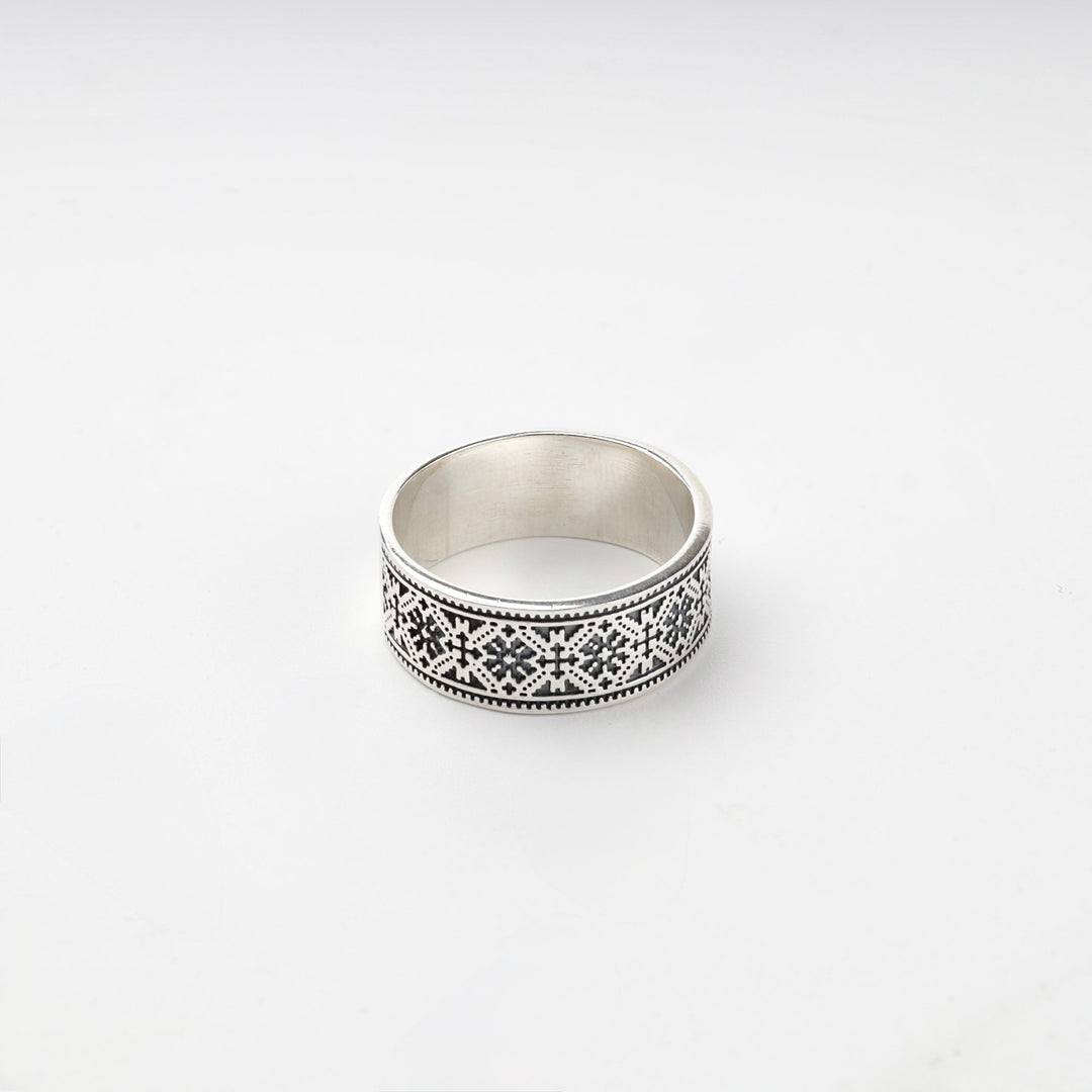 Silver 925 Ukrainian Embroidery Band Ring | Ukrainian Jewelry