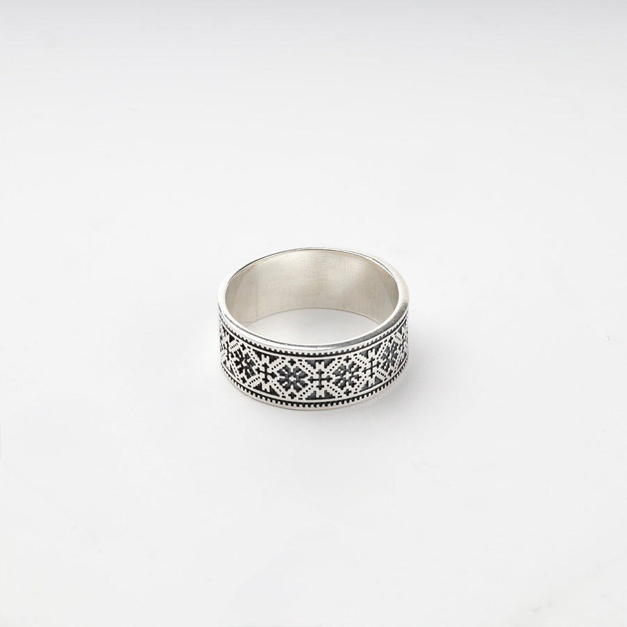 Silver 925 Ukrainian Embroidery Band Ring | Ukrainian Jewelry