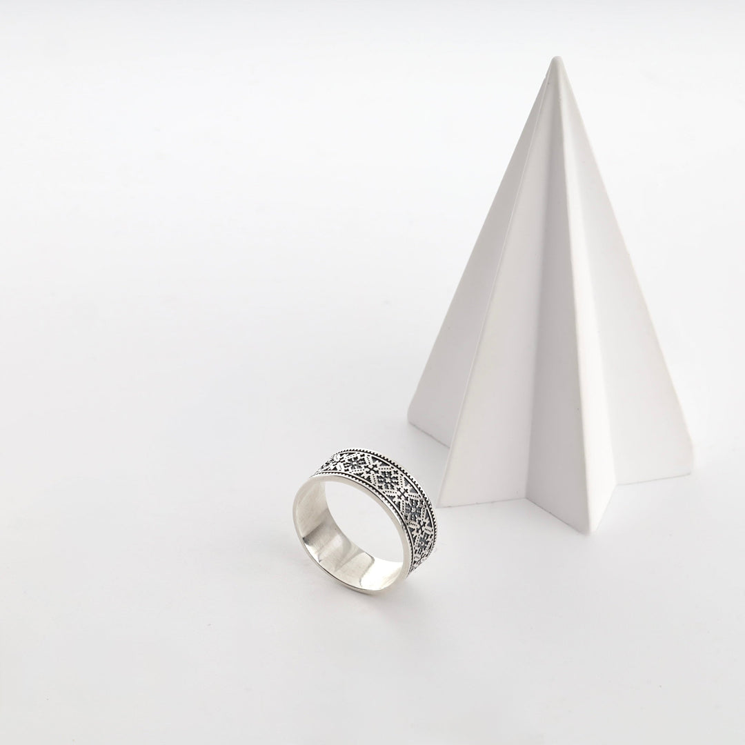 Silver 925 Ukrainian Embroidery Band Ring | Ukrainian Jewelry