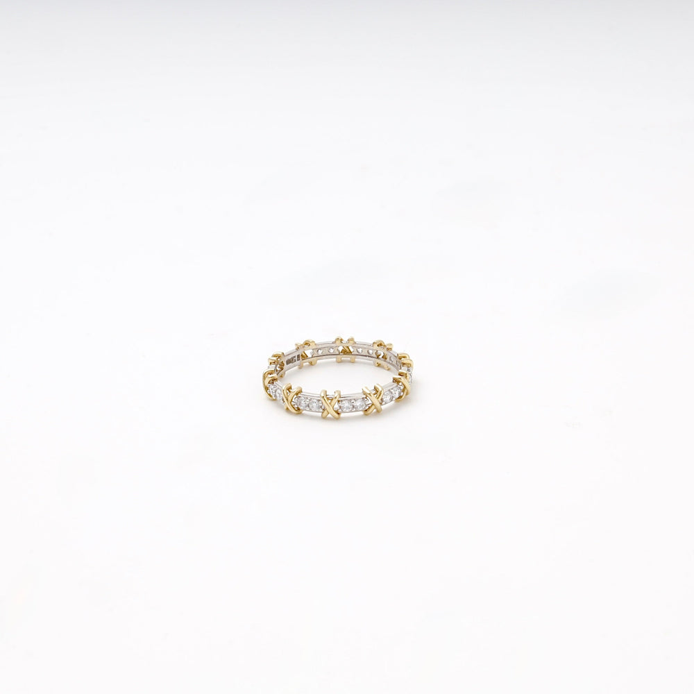 Gold 585 Two-Tone Eternity Ring with X Design and Cubic Zirconia | Ukrainian Jewelry