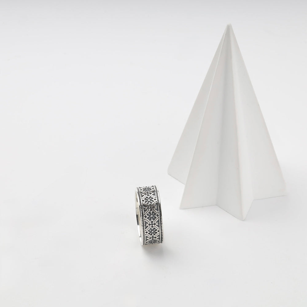 Silver 925 Ukrainian Embroidery Band Ring | Ukrainian Jewelry
