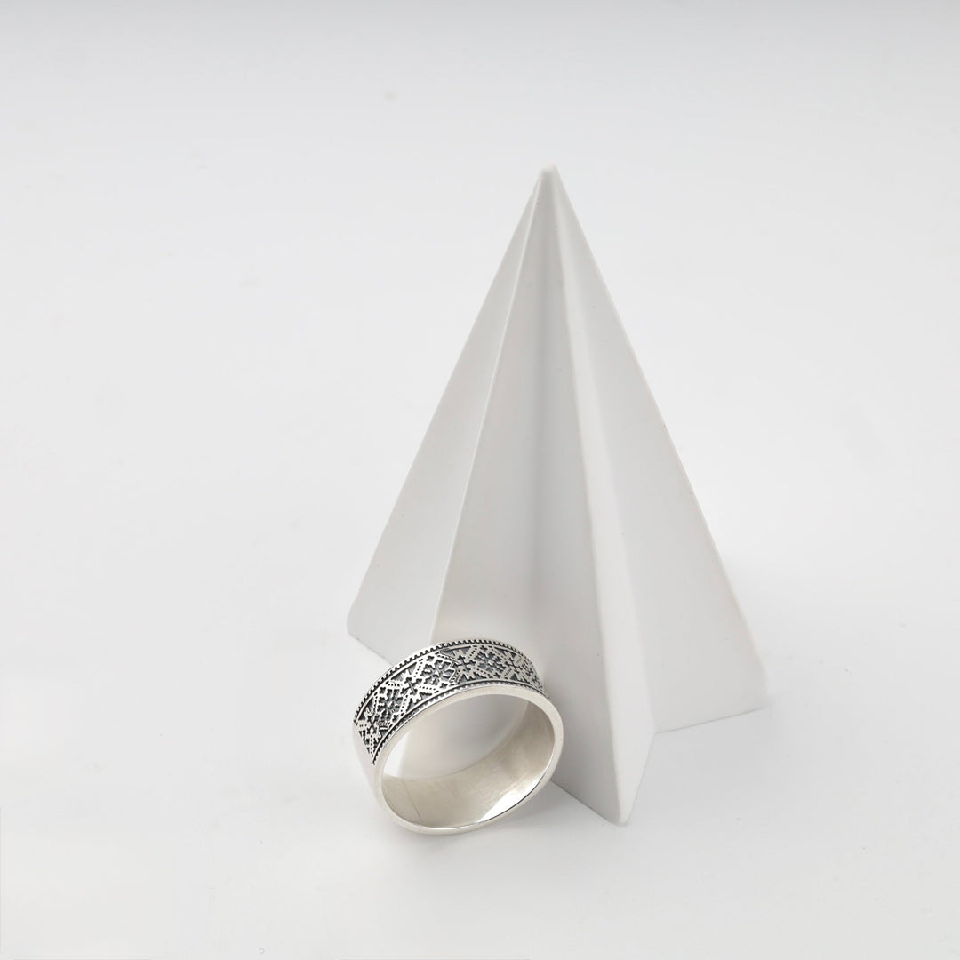 Silver 925 Ukrainian Embroidery Band Ring | Ukrainian Jewelry