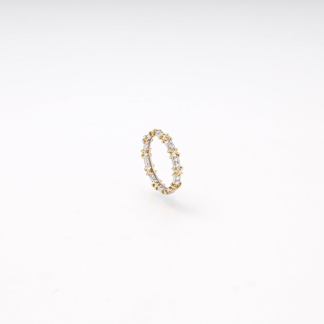 Gold 585 Two-Tone Eternity Ring with X Design and Cubic Zirconia | Ukrainian Jewelry