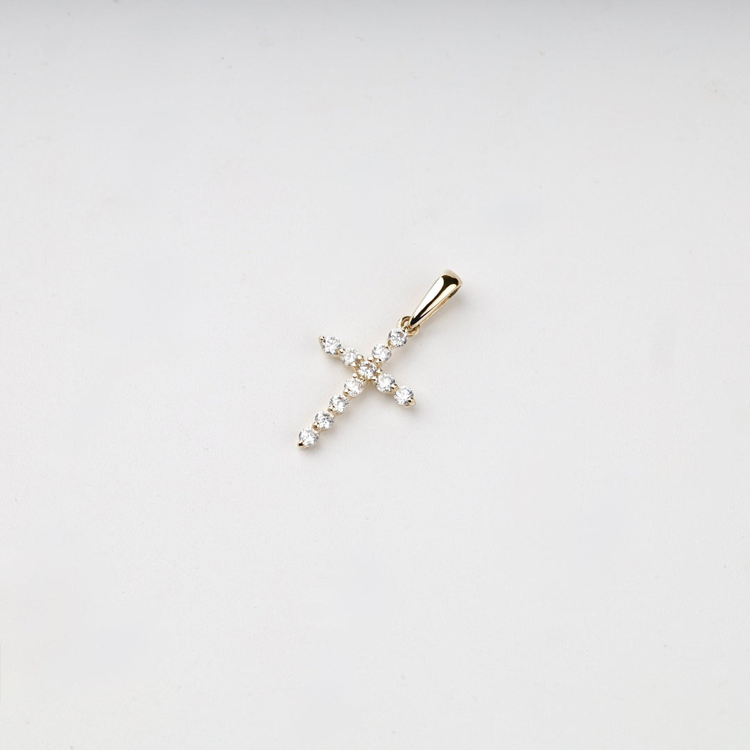 Yellow Gold 14K (585) Cubic Zirconia Cross Pendant | Ukrainian Jewelry