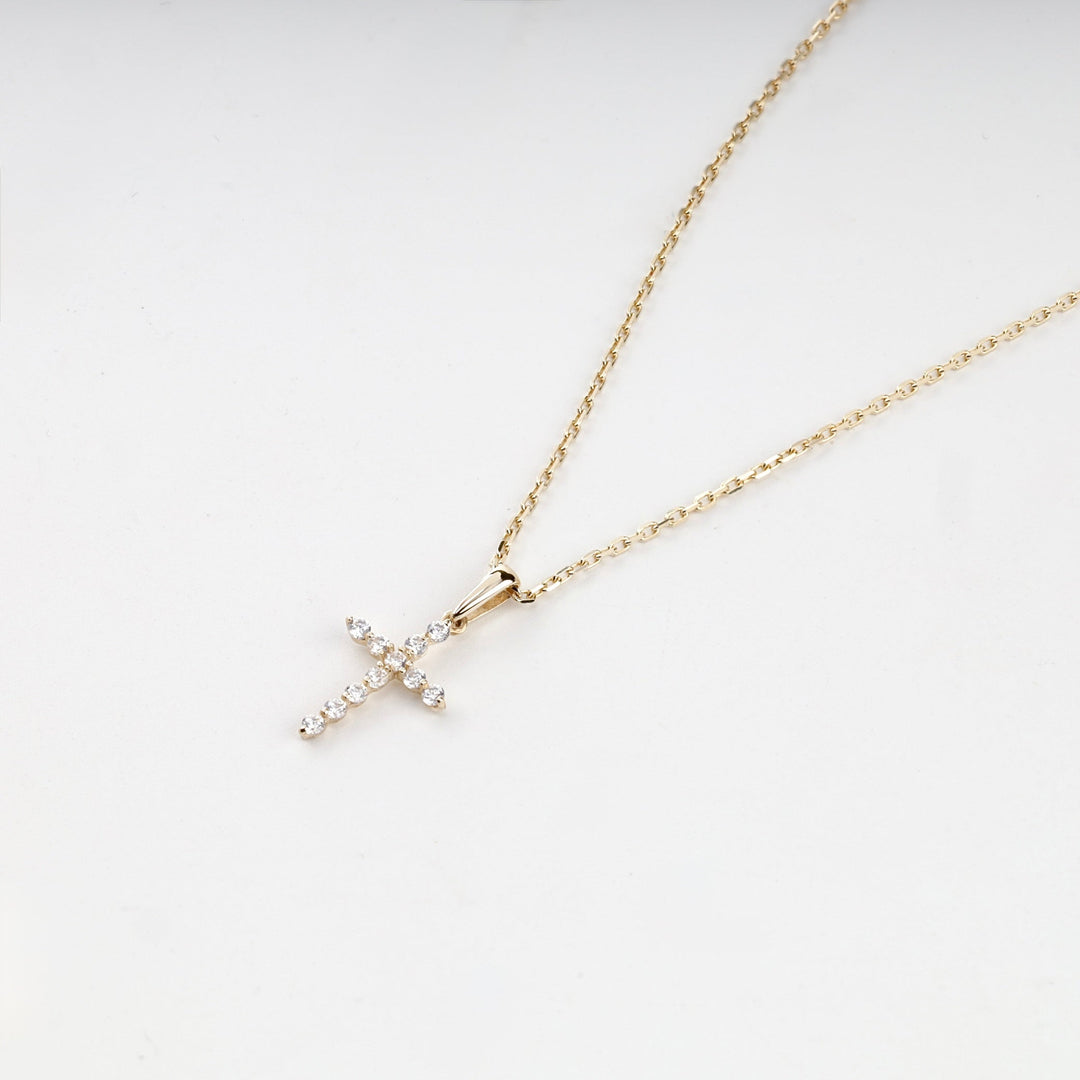 Yellow Gold 14K (585) Cubic Zirconia Cross Pendant | Ukrainian Jewelry