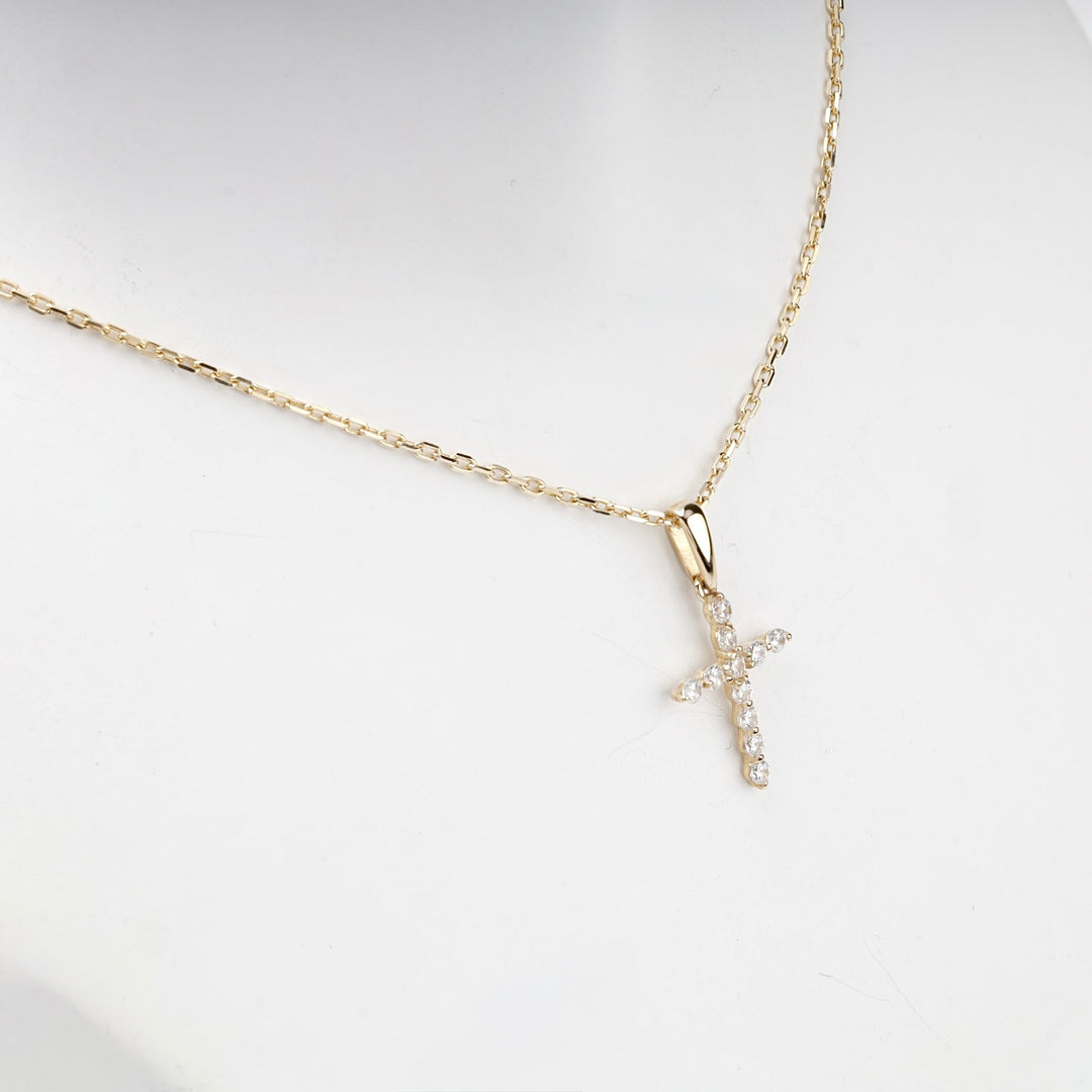 Yellow Gold 14K (585) Cubic Zirconia Cross Pendant | Ukrainian Jewelry
