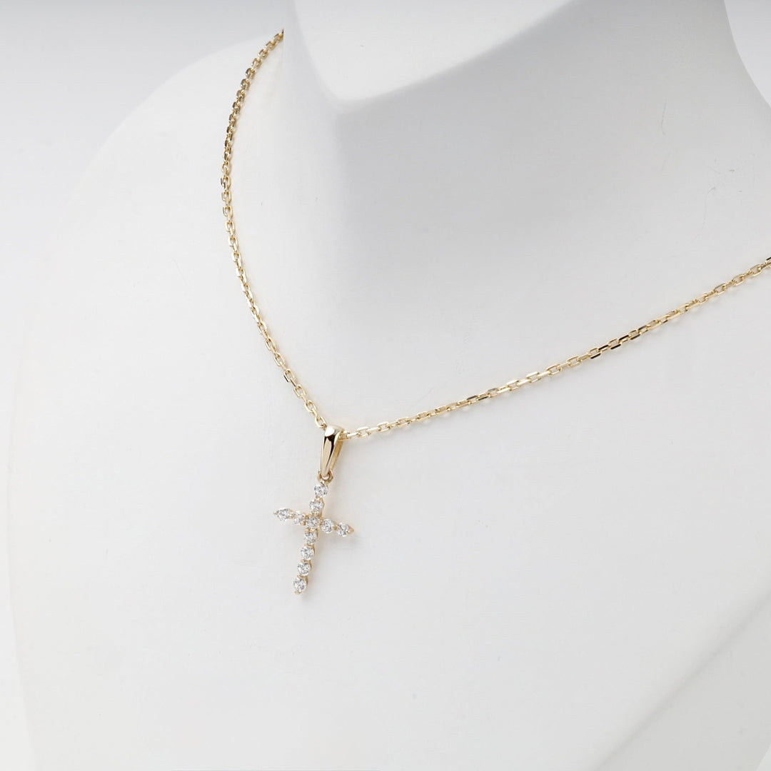 Yellow Gold 14K (585) Cubic Zirconia Cross Pendant | Ukrainian Jewelry