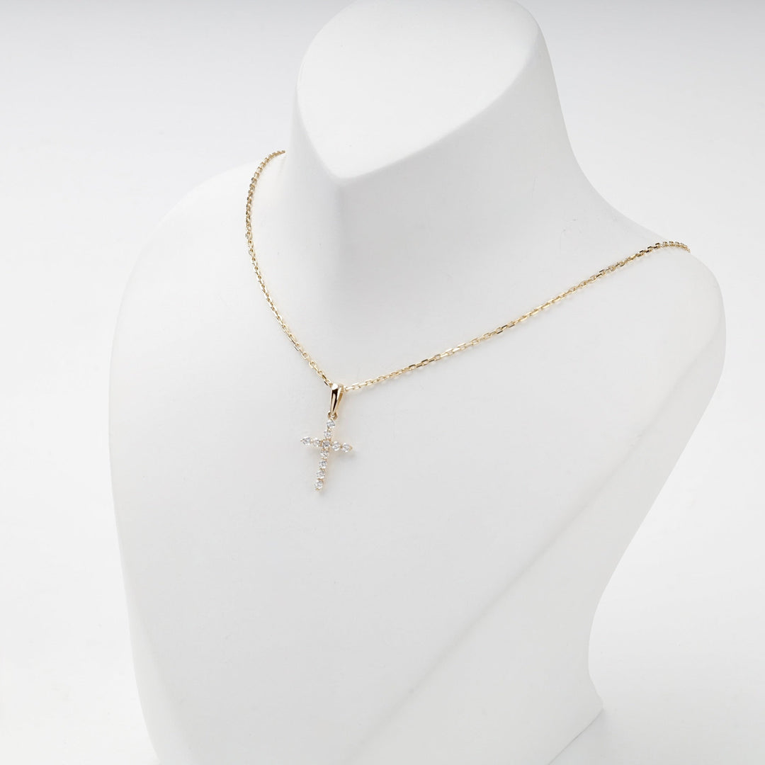 Yellow Gold 14K (585) Cubic Zirconia Cross Pendant | Ukrainian Jewelry