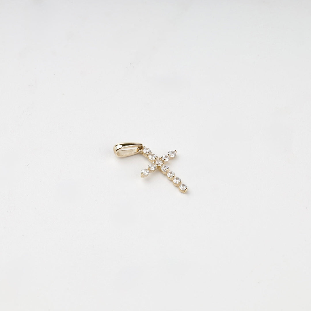 Yellow Gold 14K (585) Cubic Zirconia Cross Pendant | Ukrainian Jewelry