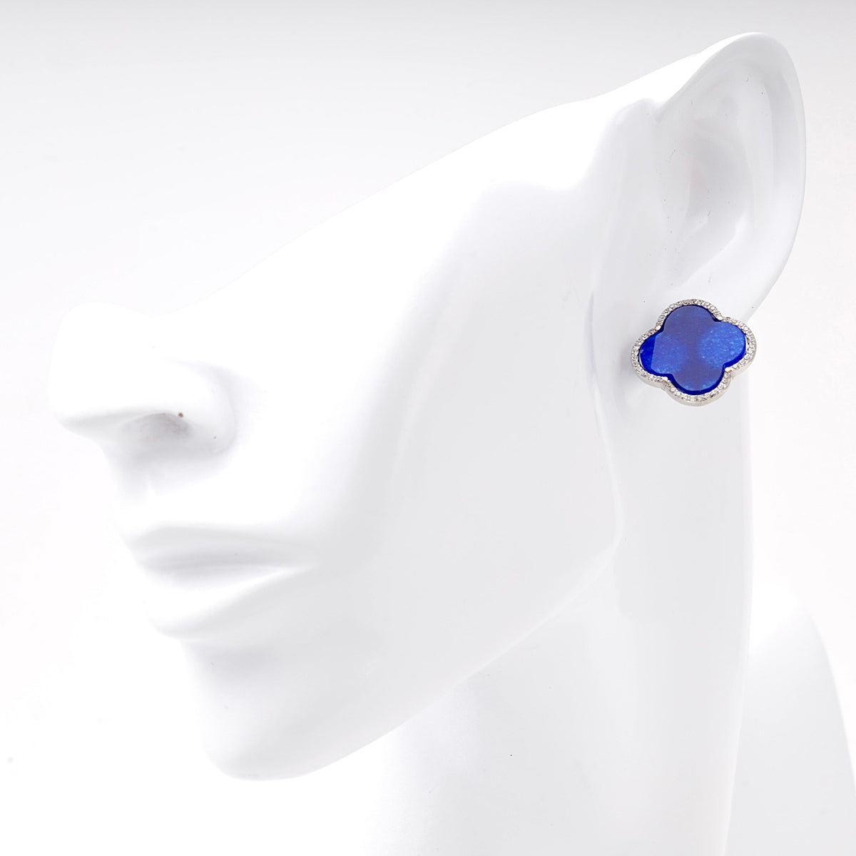 Silver 925 Blue Clover Earrings with CZ Border | Ukrainian Jewelry