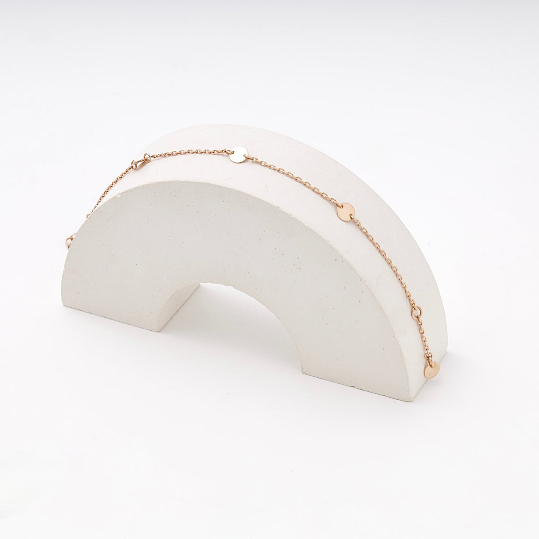 Rose Gold 585 Chain Bracelet with Round Disc Stations | Ukrainian Jewelry