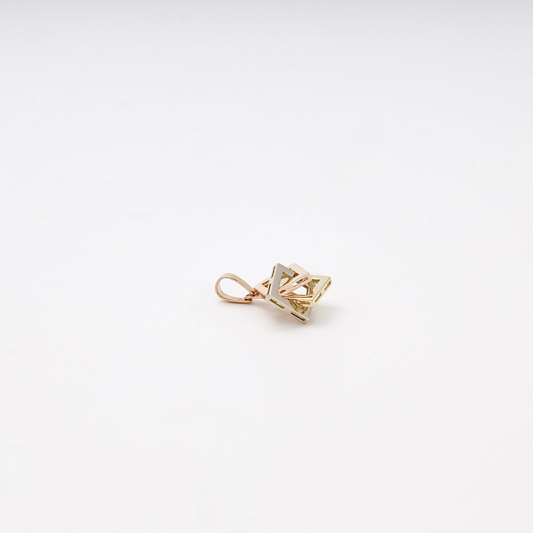 Gold 585 Three-Tone Geometric Cube Pendant | Ukrainian Jewelry
