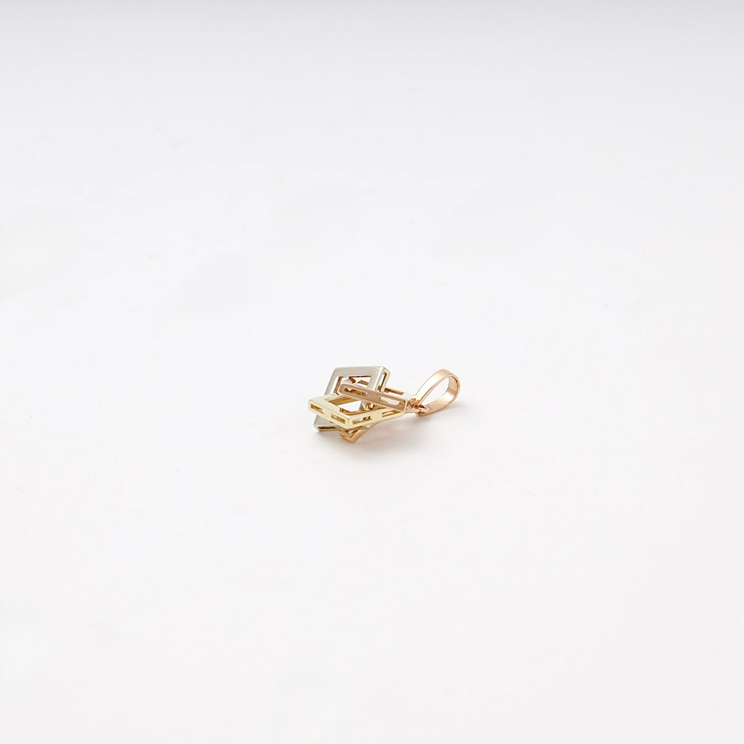 Gold 585 Three-Tone Geometric Cube Pendant | Ukrainian Jewelry