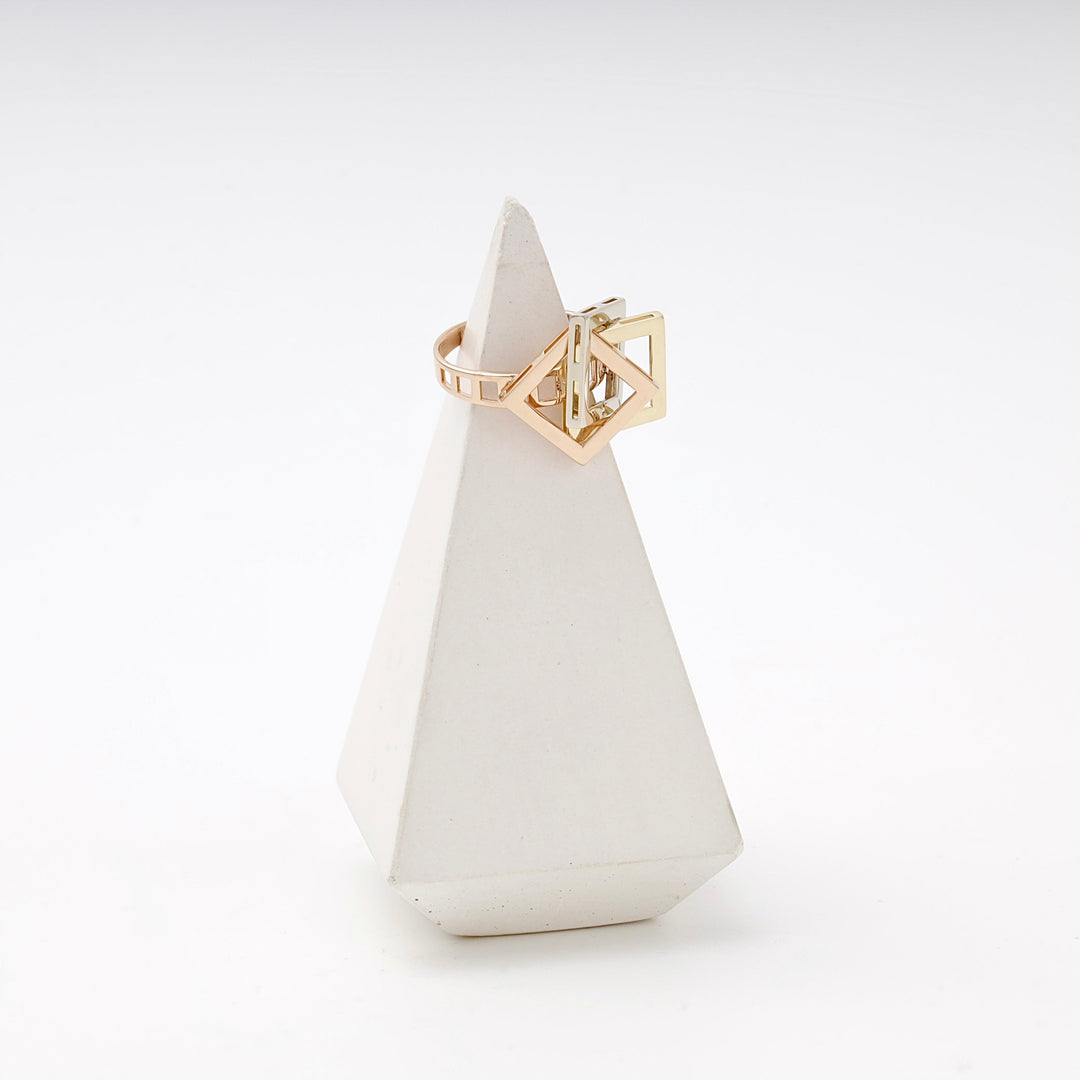 Gold 585 Three-Tone Geometric Cube Ring | Ukrainian Jewelry