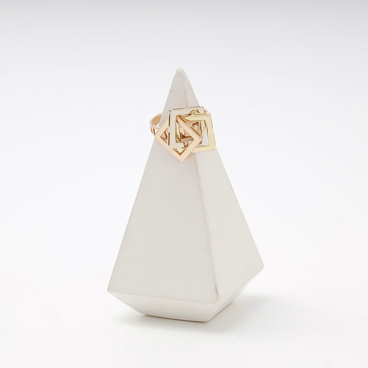 Gold 585 Three-Tone Geometric Cube Ring | Ukrainian Jewelry
