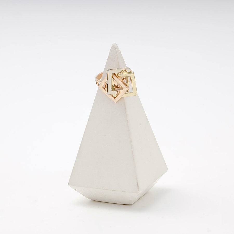 Gold 585 Three-Tone Geometric Cube Ring | Ukrainian Jewelry