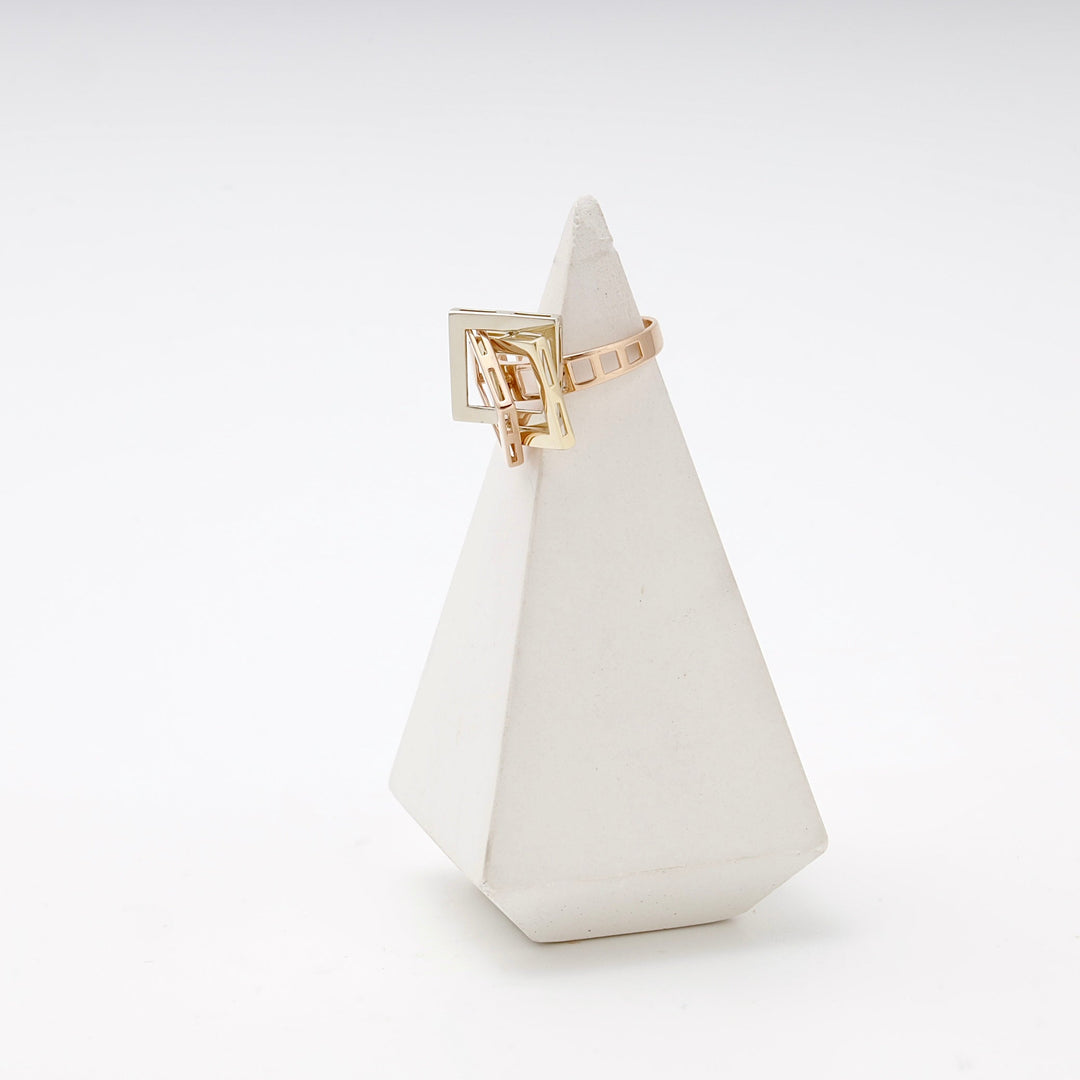 Gold 585 Three-Tone Geometric Cube Ring | Ukrainian Jewelry