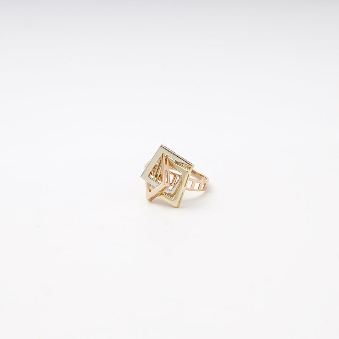 Gold 585 Three-Tone Geometric Cube Ring | Ukrainian Jewelry