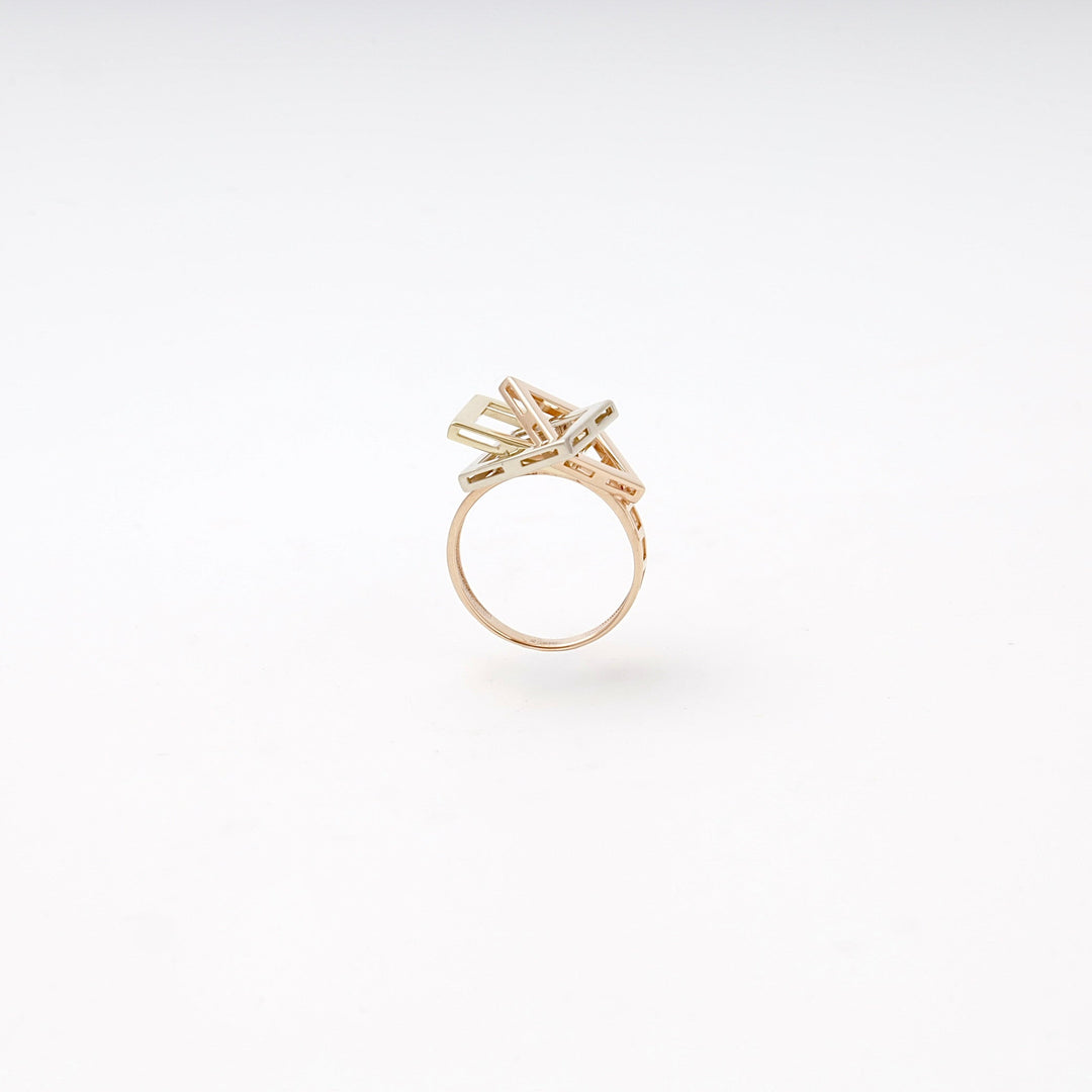 Gold 585 Three-Tone Geometric Cube Ring | Ukrainian Jewelry
