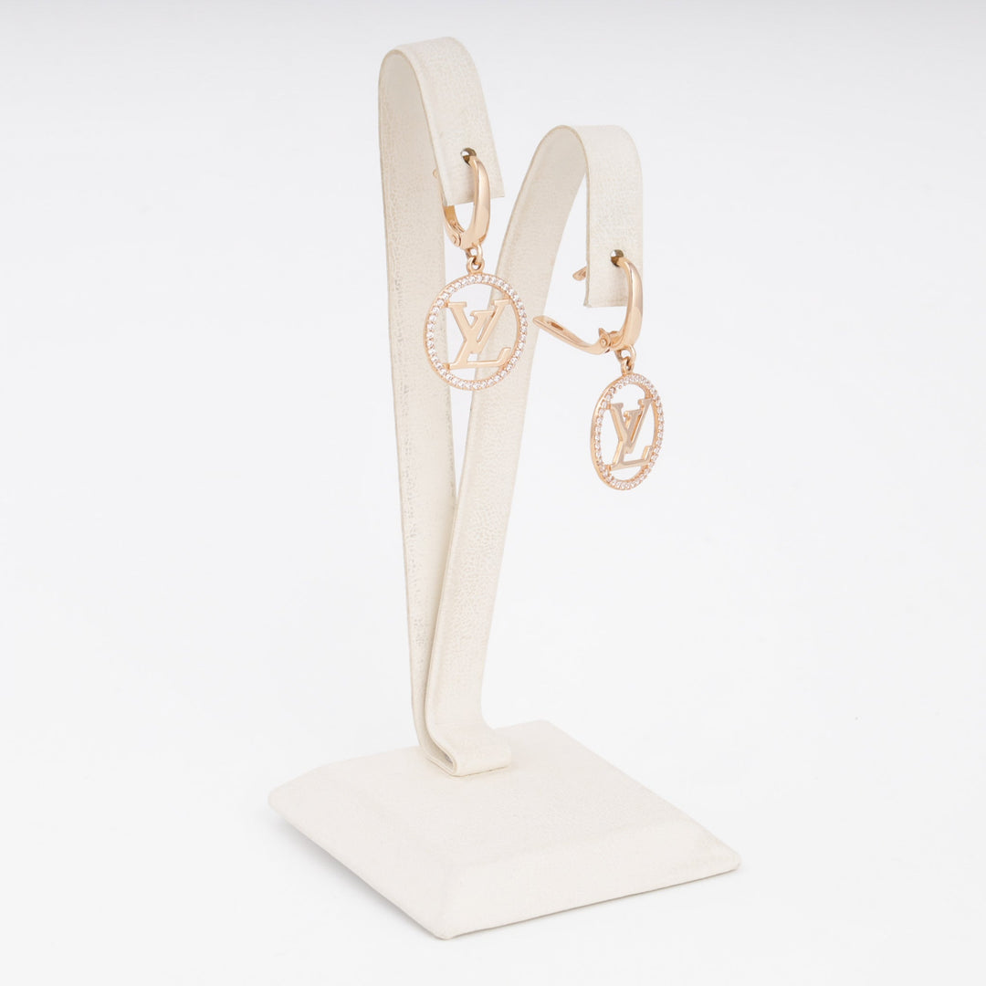 Gold 585 Drop Earrings Round Medallion with CZ Halo | Ukrainian Jewelry