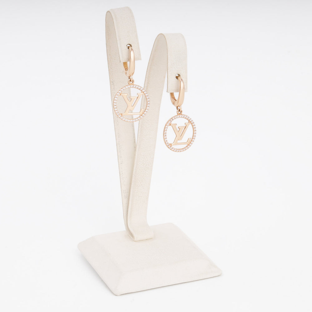 Gold 585 Drop Earrings Round Medallion with CZ Halo | Ukrainian Jewelry