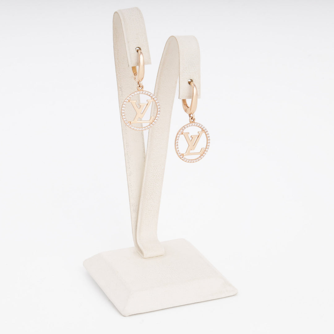 Gold 585 Drop Earrings Round Medallion with CZ Halo | Ukrainian Jewelry