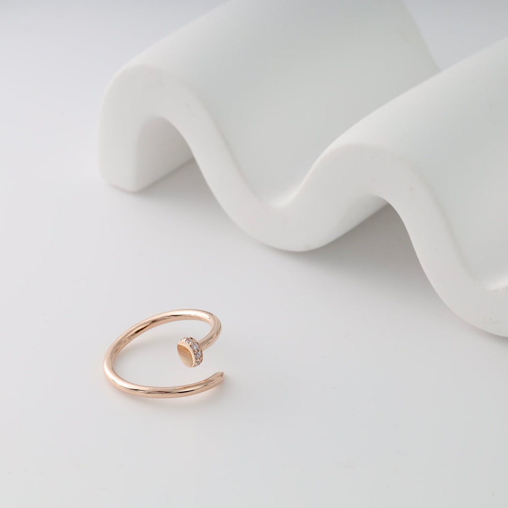 Rose Gold 585 Open Nail Ring with Cubic Zirconia | Ukrainian Jewelry