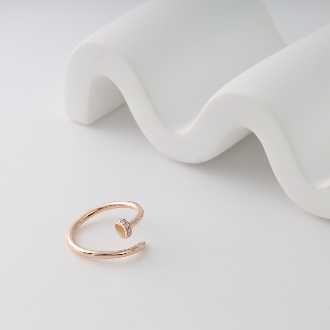 Rose Gold 585 Open Nail Ring with Cubic Zirconia | Ukrainian Jewelry