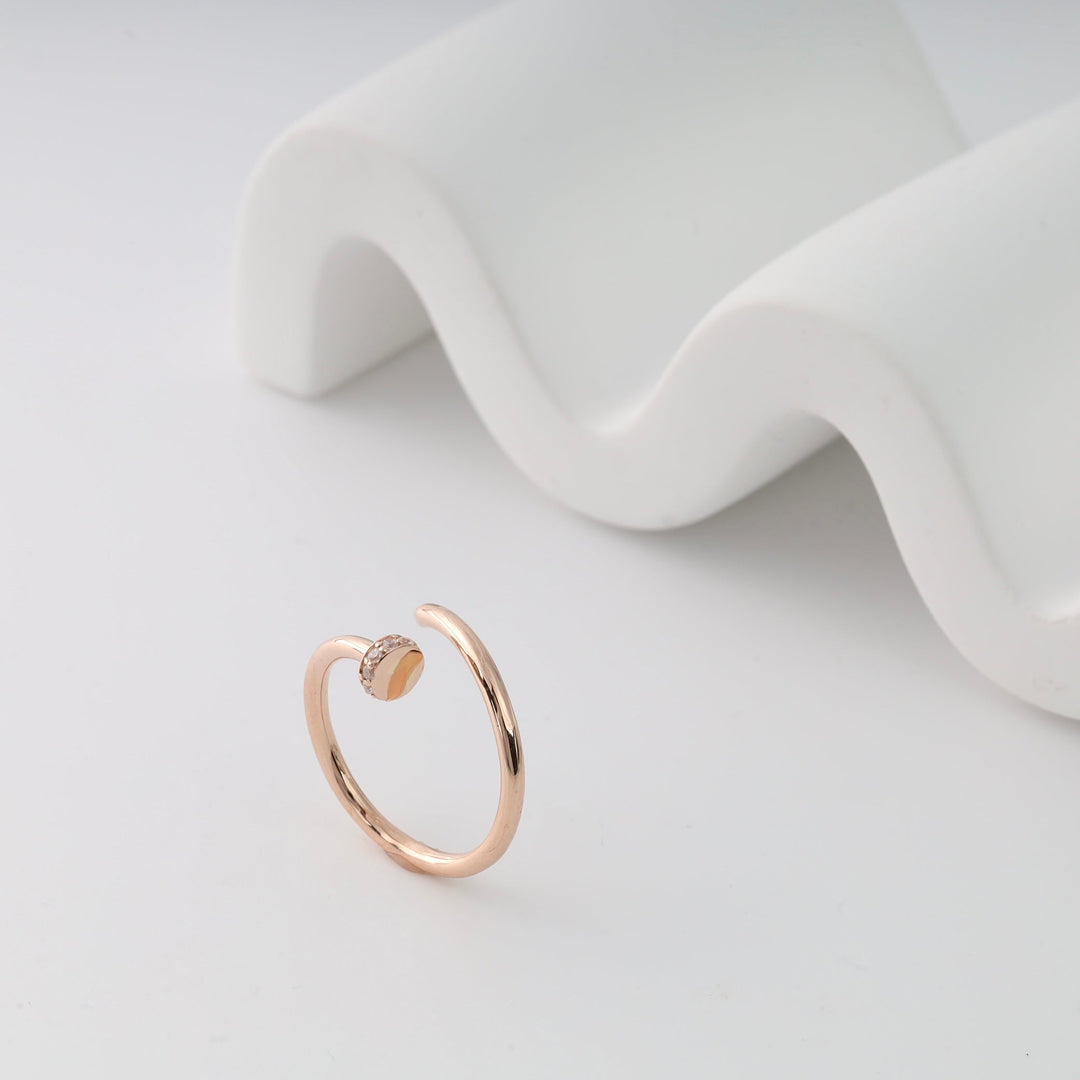 Rose Gold 585 Open Nail Ring with Cubic Zirconia | Ukrainian Jewelry