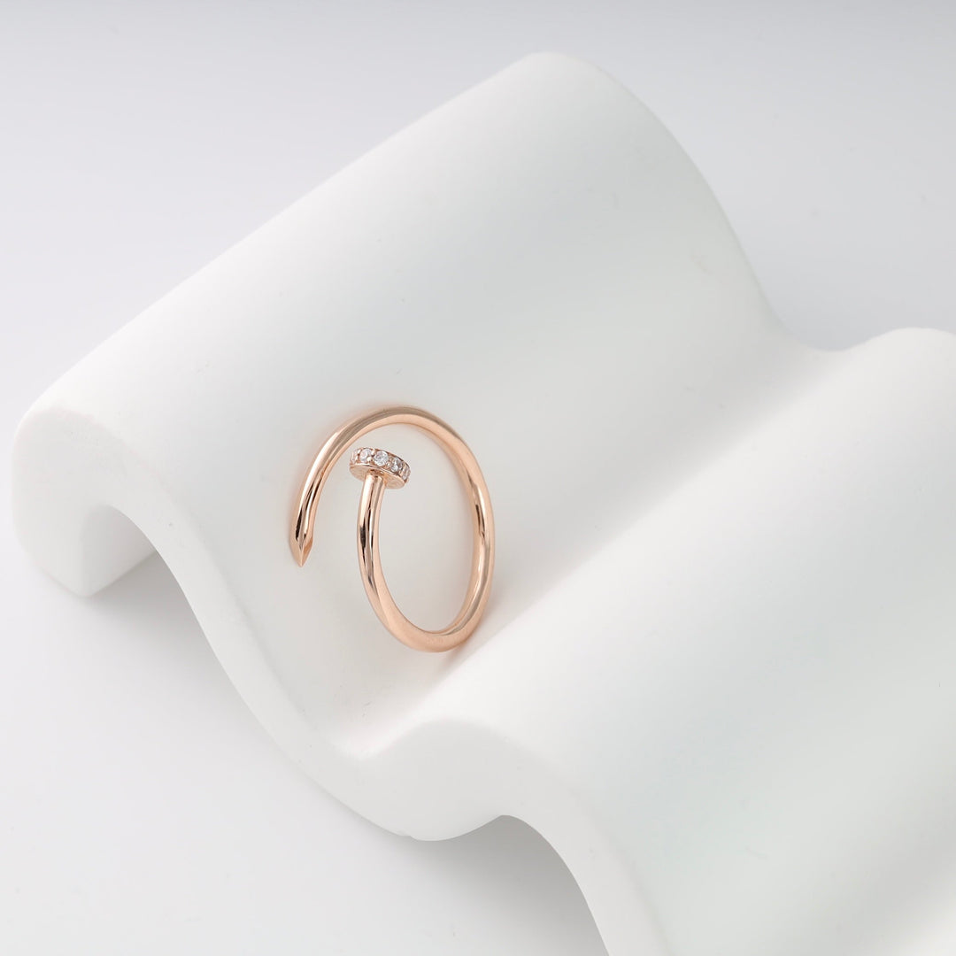 Rose Gold 585 Open Nail Ring with Cubic Zirconia | Ukrainian Jewelry
