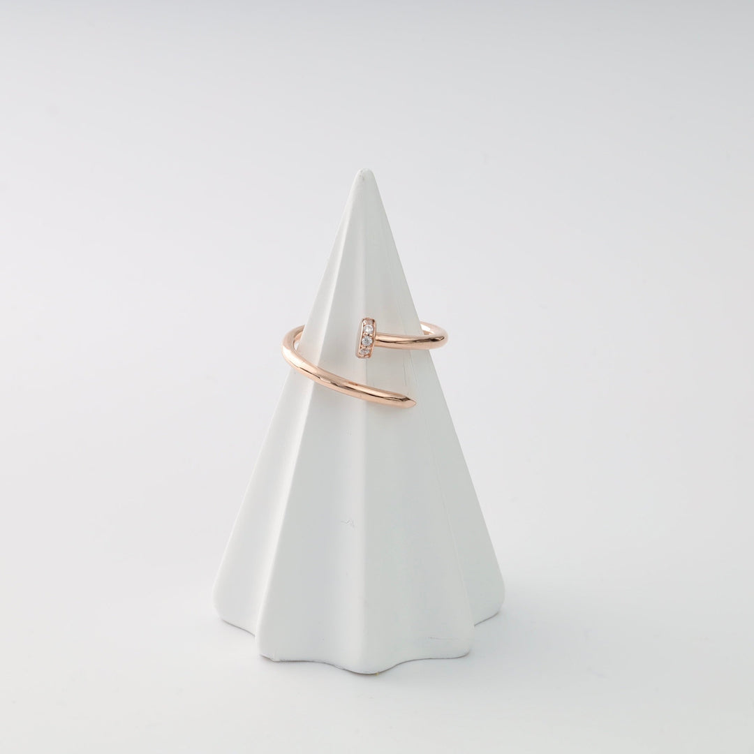 Rose Gold 585 Open Nail Ring with Cubic Zirconia | Ukrainian Jewelry