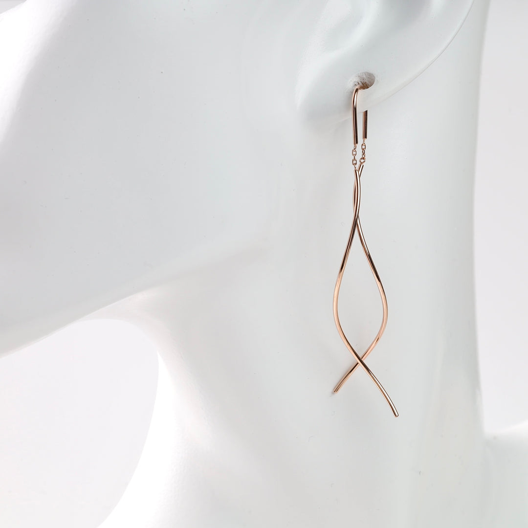 Threader Earrings "Wave" | Rose Gold 585 (14K) - Ukrainian Jewelry