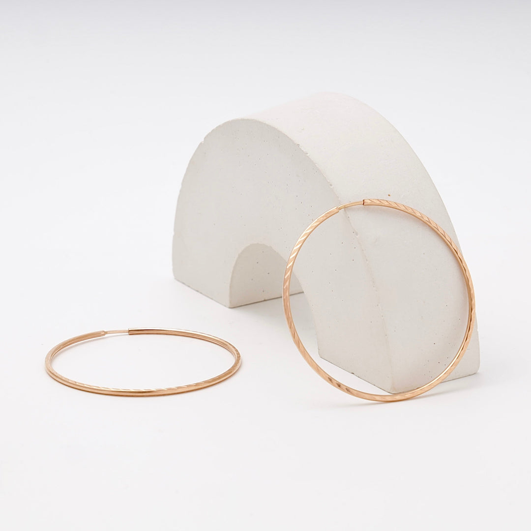 Rose Gold 585 Diamond-Cut Hoop Earrings 48 mm | Ukrainian Jewelry