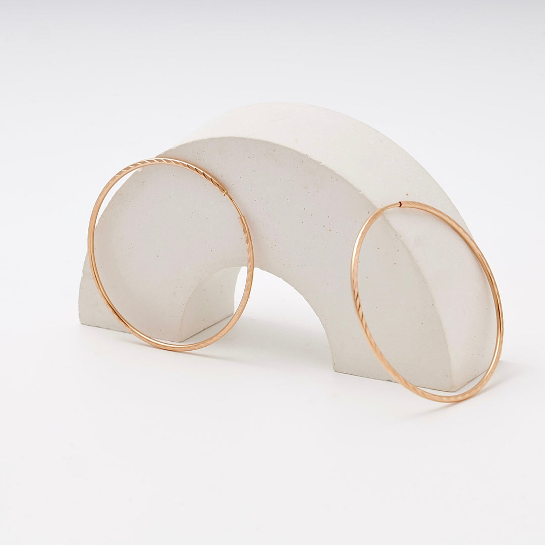 Rose Gold 585 Diamond-Cut Hoop Earrings 48 mm | Ukrainian Jewelry