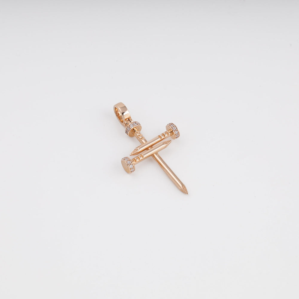 Nail Cross Pendant with Zirconia 14K (585) Rose Gold | Ukrainian Jewelry