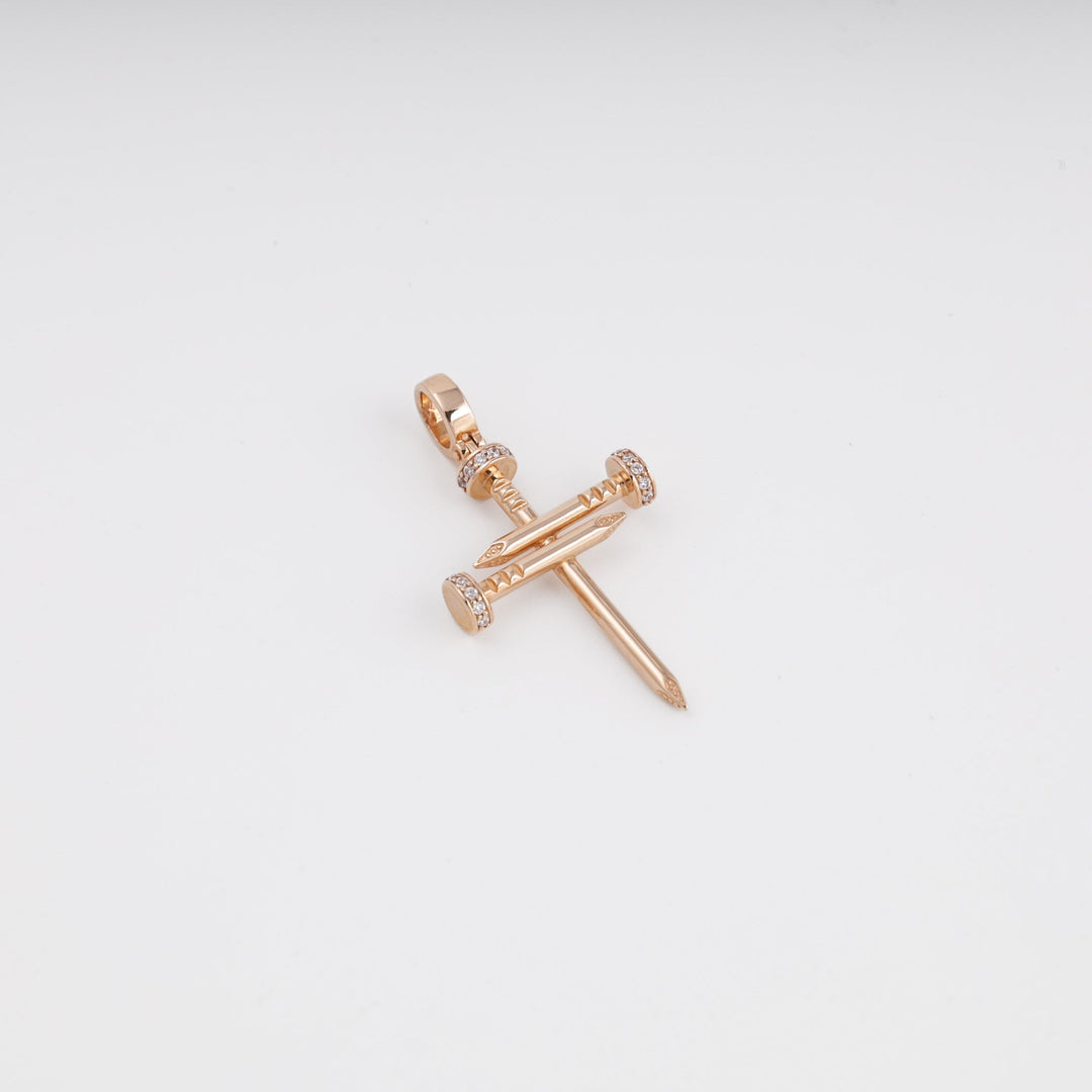 Nail Cross Pendant with Zirconia 14K (585) Rose Gold | Ukrainian Jewelry