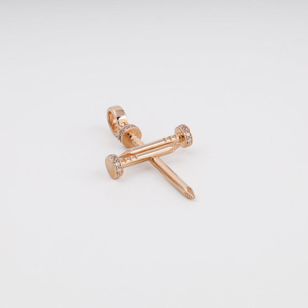 Nail Cross Pendant with Zirconia 14K (585) Rose Gold | Ukrainian Jewelry