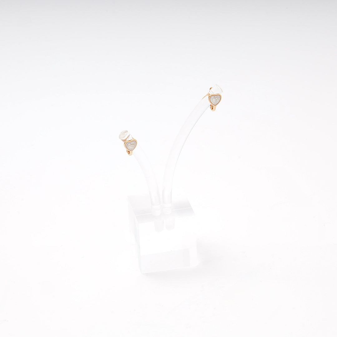 Children's Rose Gold 585 Heart Earrings with White Enamel | Ukrainian Jewelry