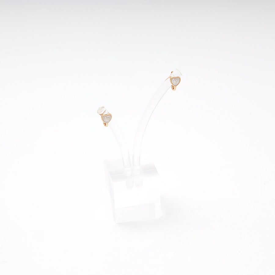 Children's Rose Gold 585 Heart Earrings with White Enamel | Ukrainian Jewelry