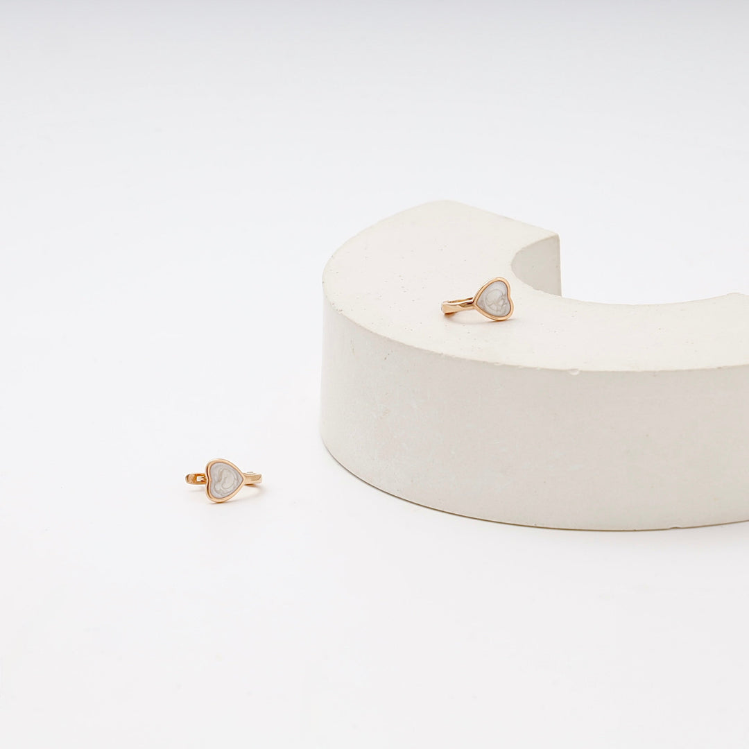 Children's Rose Gold 585 Heart Earrings with White Enamel | Ukrainian Jewelry