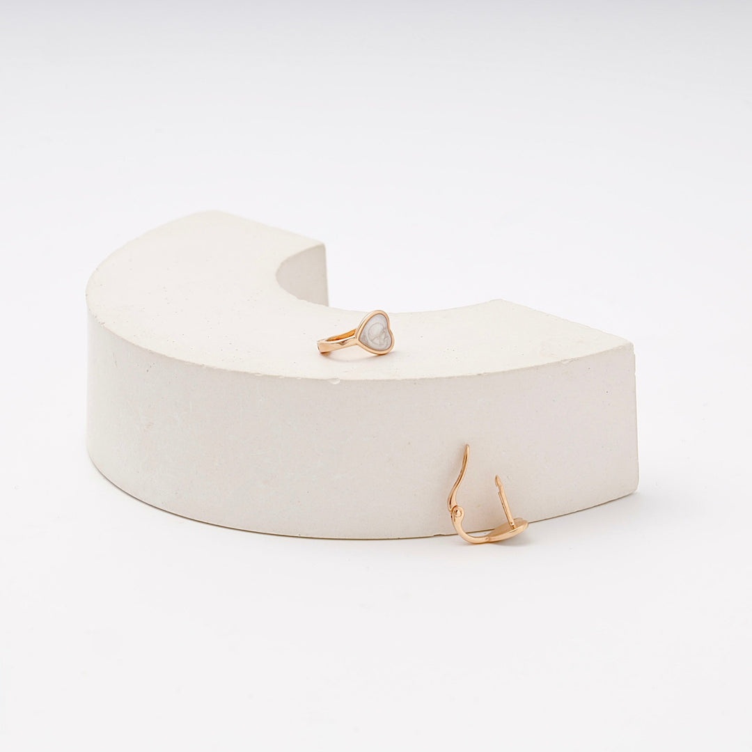 Children's Rose Gold 585 Heart Earrings with White Enamel | Ukrainian Jewelry