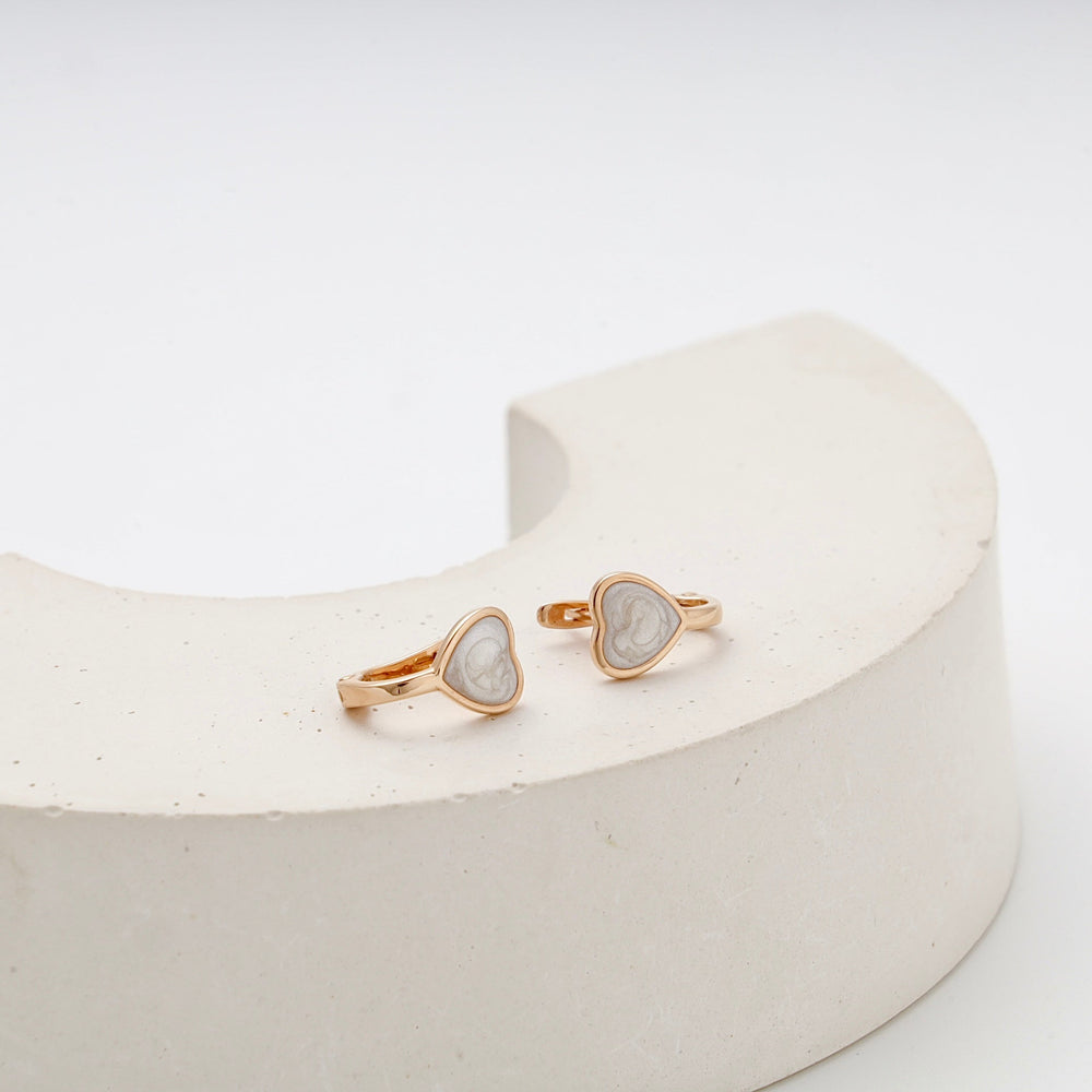 Children's Rose Gold 585 Heart Earrings with White Enamel | Ukrainian Jewelry