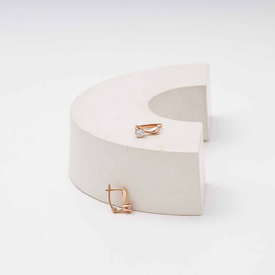 Children's Rose Gold 585 Earrings with Cubic Zirconia | Ukrainian Jewelry