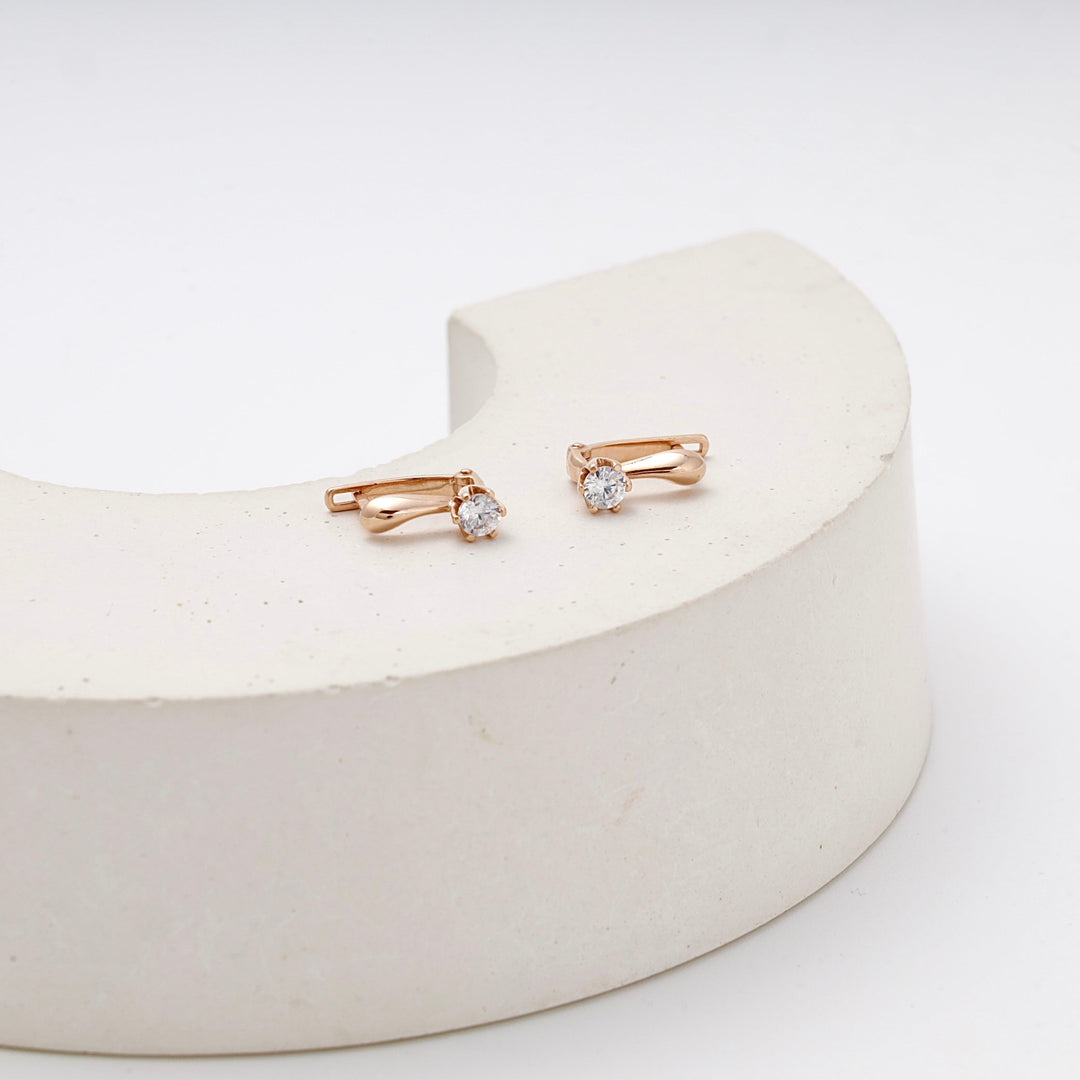 Children's Rose Gold 585 Earrings with Cubic Zirconia | Ukrainian Jewelry