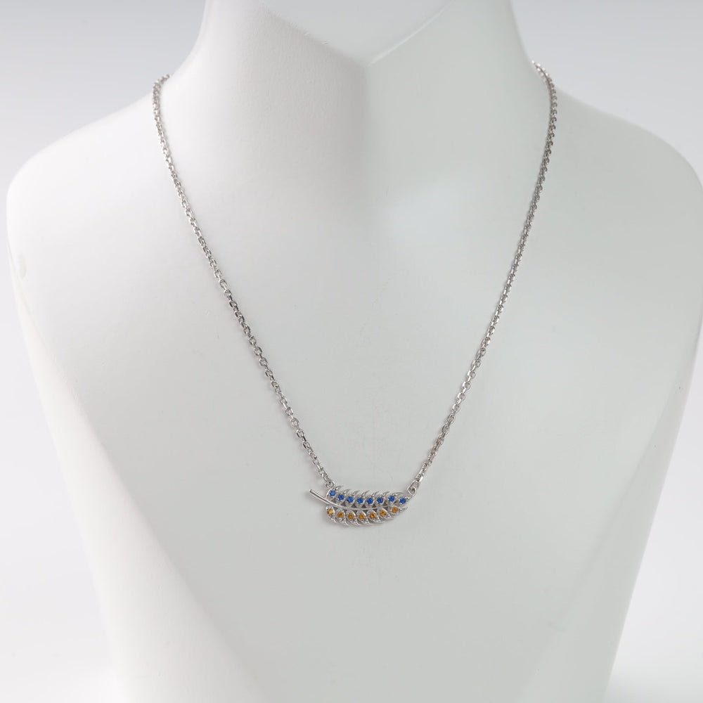 Silver 925 Wheat Pendant Necklace with Blue and Yellow Zirconia | Ukrainian Jewelry