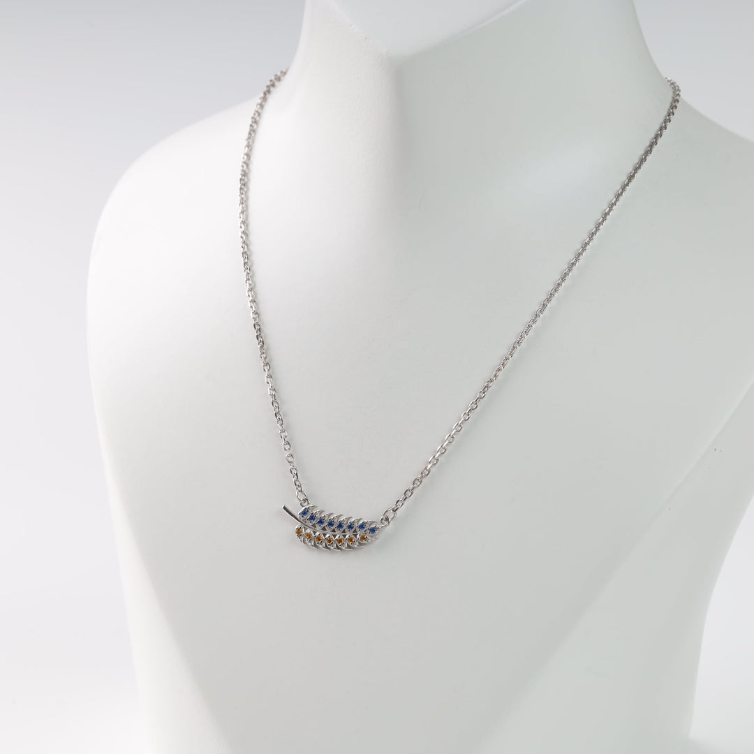 Silver 925 Wheat Pendant Necklace with Blue and Yellow Zirconia | Ukrainian Jewelry
